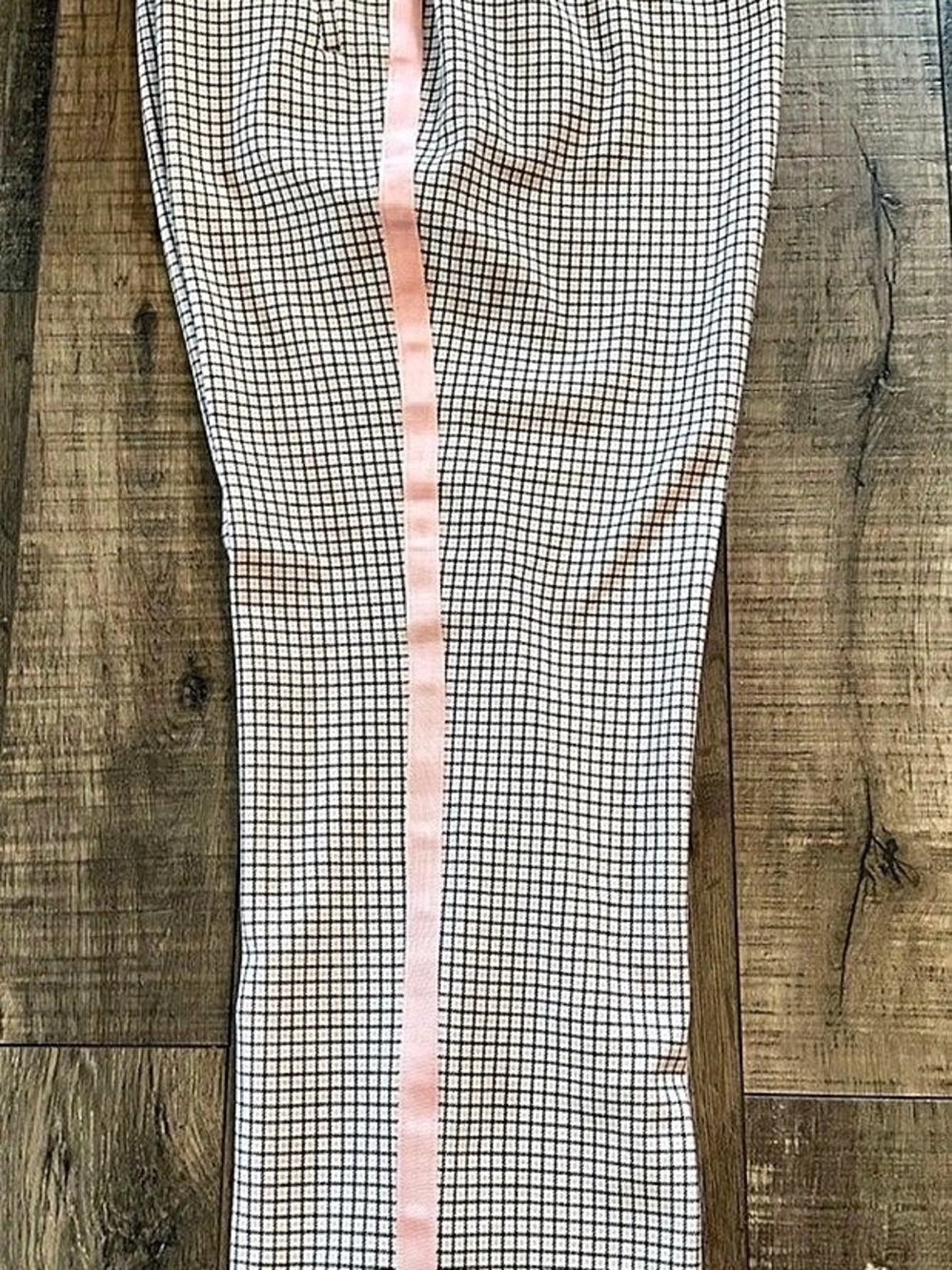 ME+EM Checkered Straight-Leg Pants in White & Pink Size 12